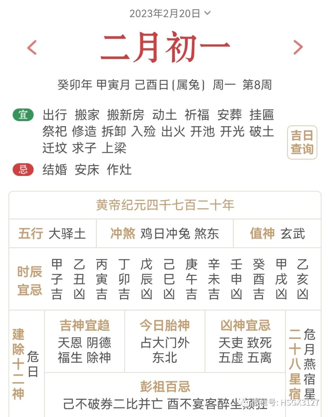 2月20日（己酉）五行穿衣，色來運轉